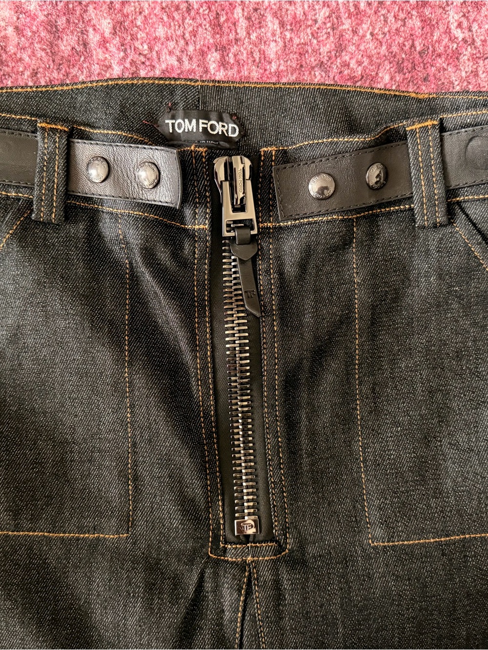 Tom Ford Black Slim Straight Jeans with Prominent Zipper